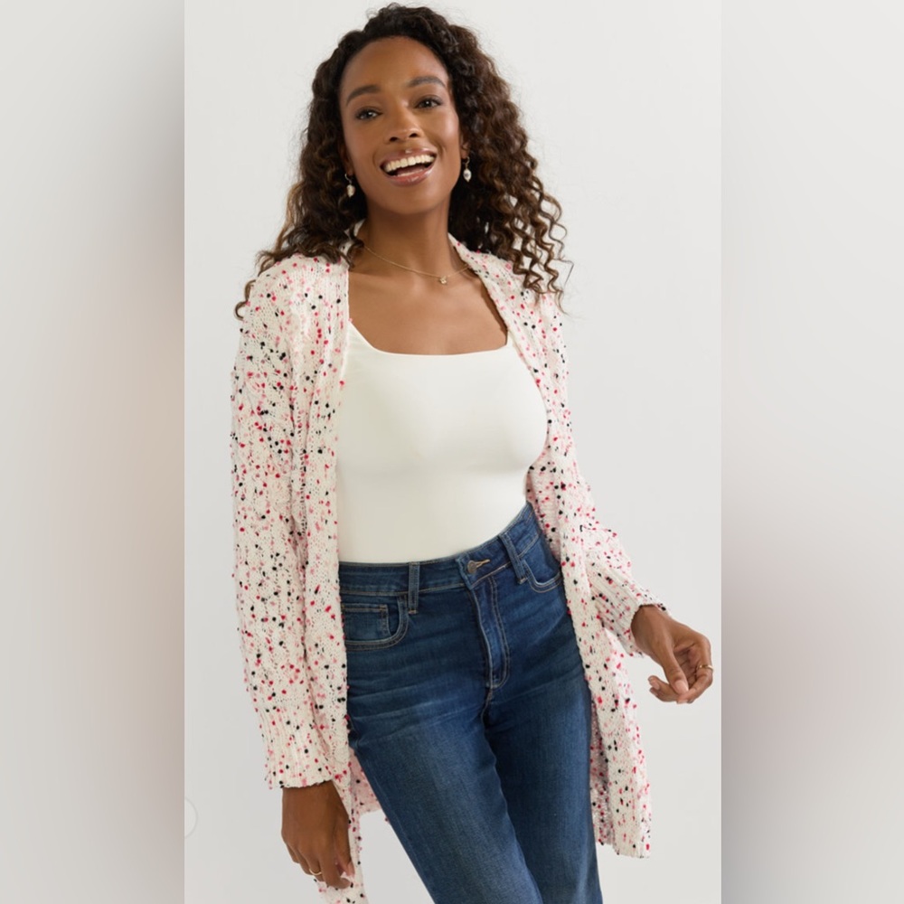 New Francesca's Taylor Popcorn Pattern Multicolor Long Cardigan